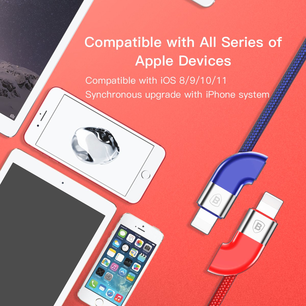 Baseus Couple Magnetic USB Cable For iPhone X 8 7 iPad Air Mini Fast Data Sync Charging Charger For iPhone