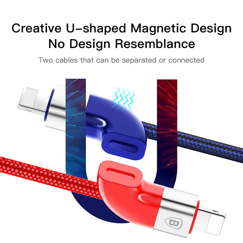 Baseus Couple Magnetic USB Cable For iPhone X 8 7 iPad Air Mini Fast Data Sync Charging Charger For iPhone