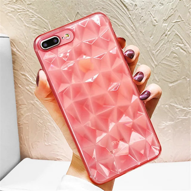 Lovebay Diamond Texture Case For iPhone 6 6s 7 8 Plus X Soft Phone Cover for iPhone 7 Luxury Transparent Case Ultra Thin Coque