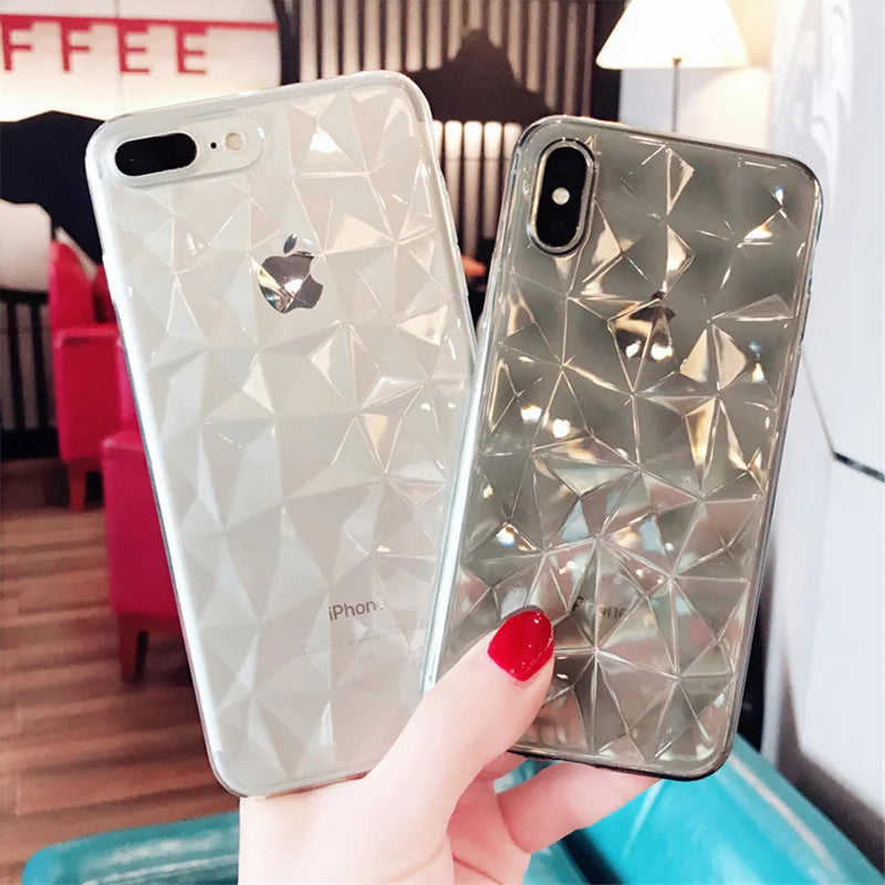 Lovebay Diamond Texture Case For iPhone 6 6s 7 8 Plus X Soft Phone Cover for iPhone 7 Luxury Transparent Case Ultra Thin Coque