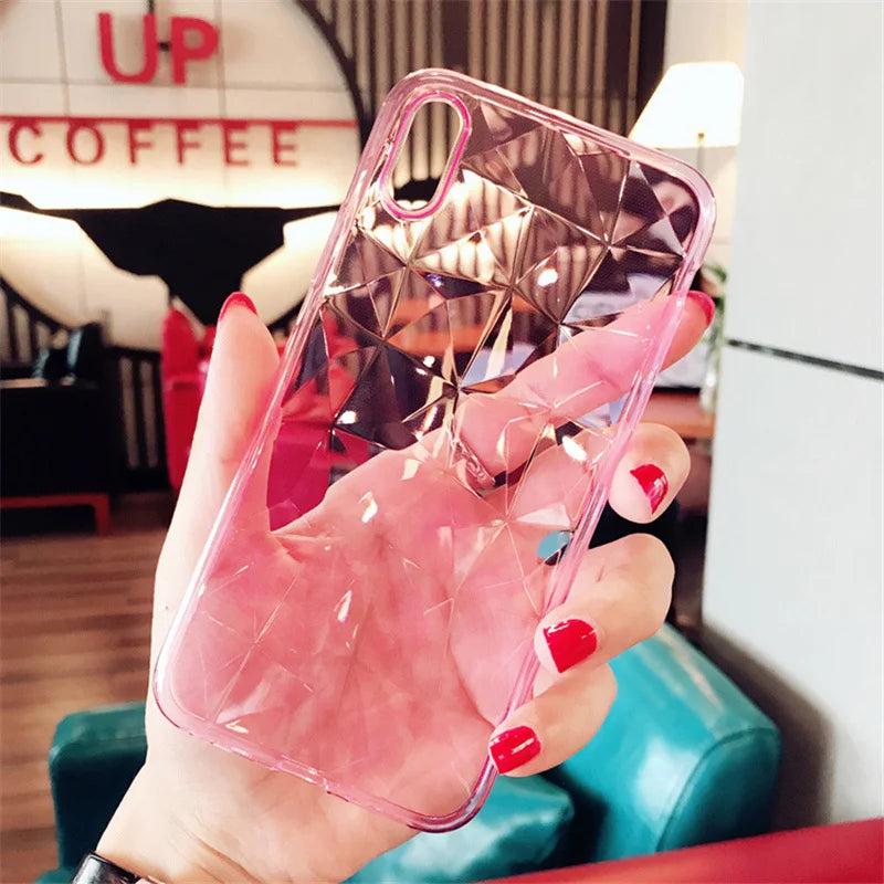 Lovebay Diamond Texture Case For iPhone 6 6s 7 8 Plus X Soft Phone Cover for iPhone 7 Luxury Transparent Case Ultra Thin Coque