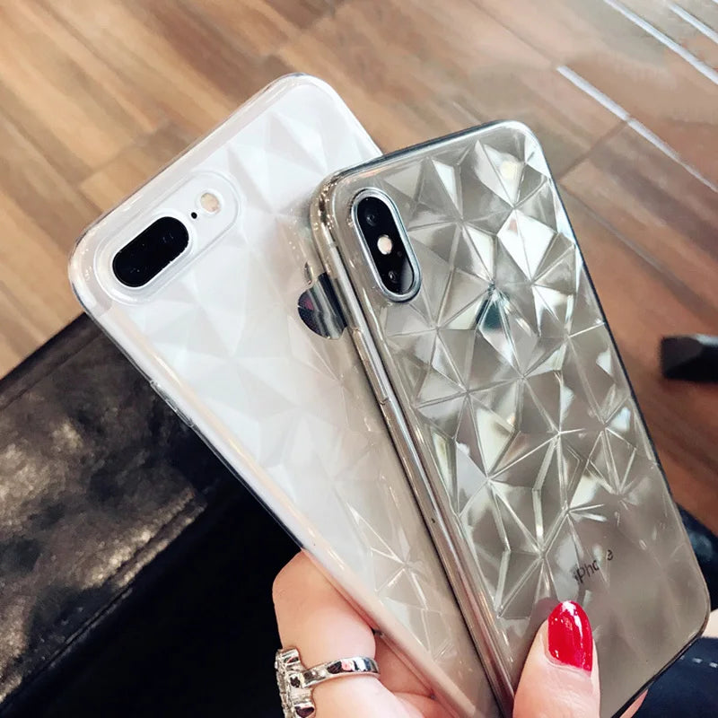 Lovebay Diamond Texture Case For iPhone 6 6s 7 8 Plus X Soft Phone Cover for iPhone 7 Luxury Transparent Case Ultra Thin Coque