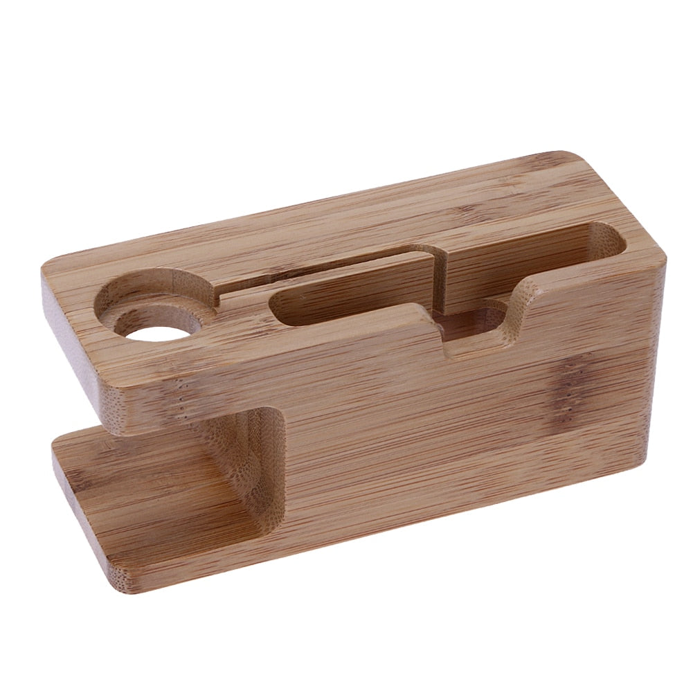 Alloet Wooden Charging Dock Station for Mobile Phone Holder Stand Bamboo Charger Stand Base For Apple Watch and For iphone