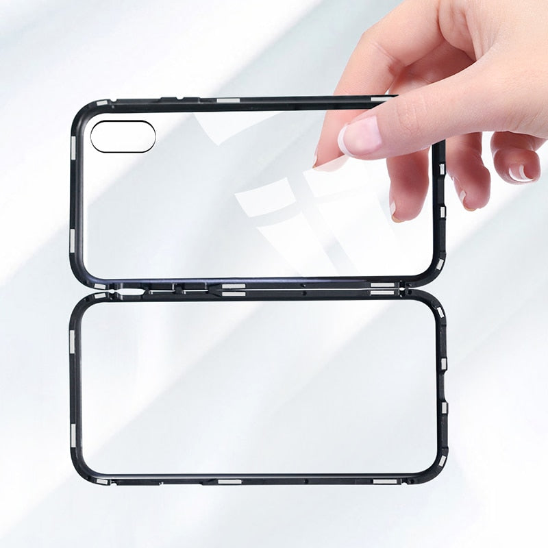 Double sided  Magnetic Case for iPhone X Clear Tempered Glass Magnet Adsorption Case