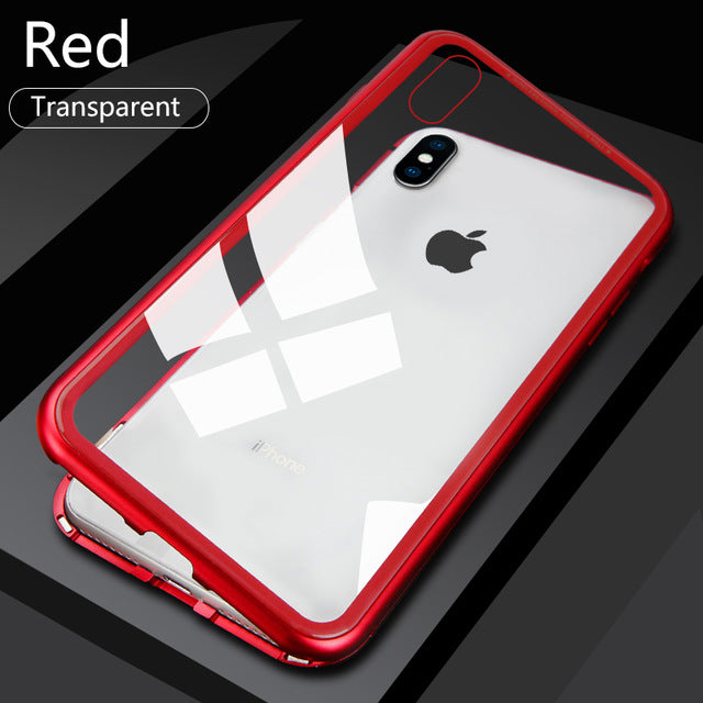 Double sided  Magnetic Case for iPhone X Clear Tempered Glass Magnet Adsorption Case