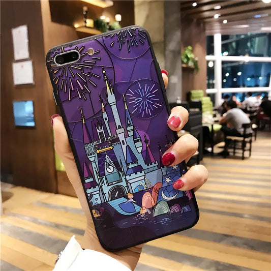 Cartoon Fairy tale castle 3D Relief Case for iphone 7 7plus Fireworks hard case For iphone X 6 6s 6splus 6plus 8 8plus cover