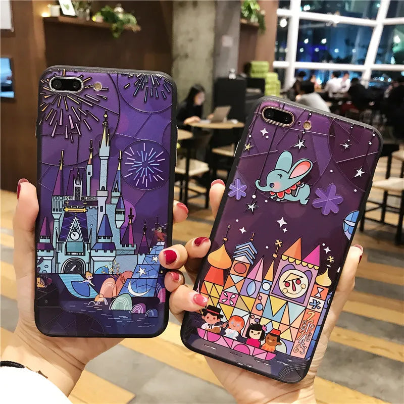 Cartoon Fairy tale castle 3D Relief Case for iphone 7 7plus Fireworks hard case For iphone X 6 6s 6splus 6plus 8 8plus cover