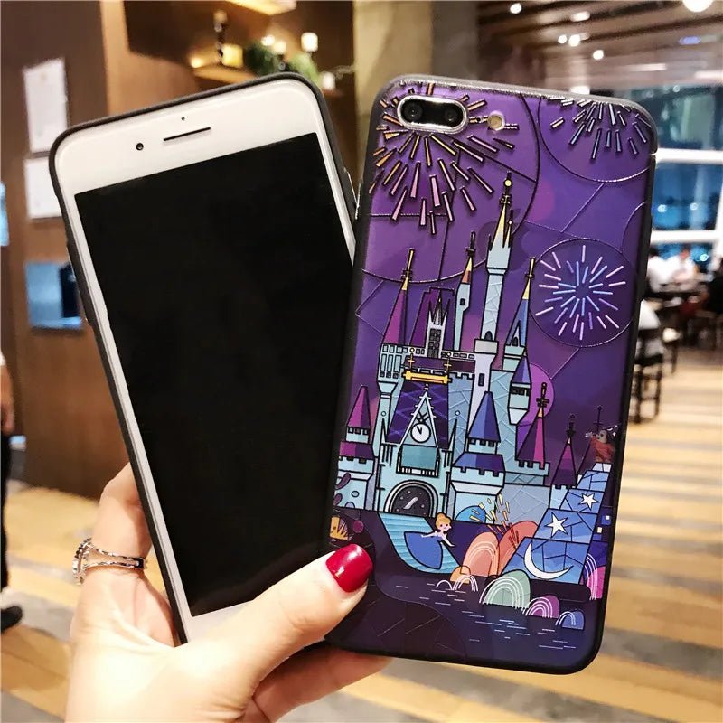 Cartoon Fairy tale castle 3D Relief Case for iphone 7 7plus Fireworks hard case For iphone X 6 6s 6splus 6plus 8 8plus cover