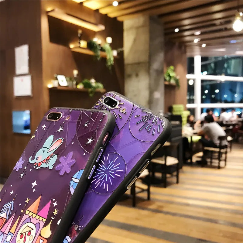 Cartoon Fairy tale castle 3D Relief Case for iphone 7 7plus Fireworks hard case For iphone X 6 6s 6splus 6plus 8 8plus cover