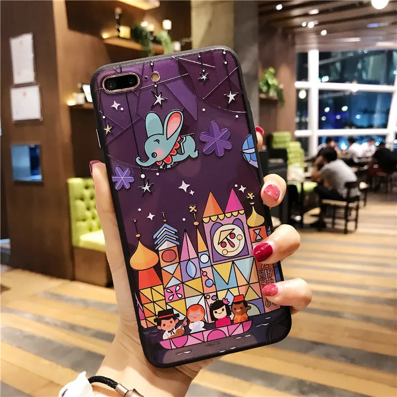 Cartoon Fairy tale castle 3D Relief Case for iphone 7 7plus Fireworks hard case For iphone X 6 6s 6splus 6plus 8 8plus cover