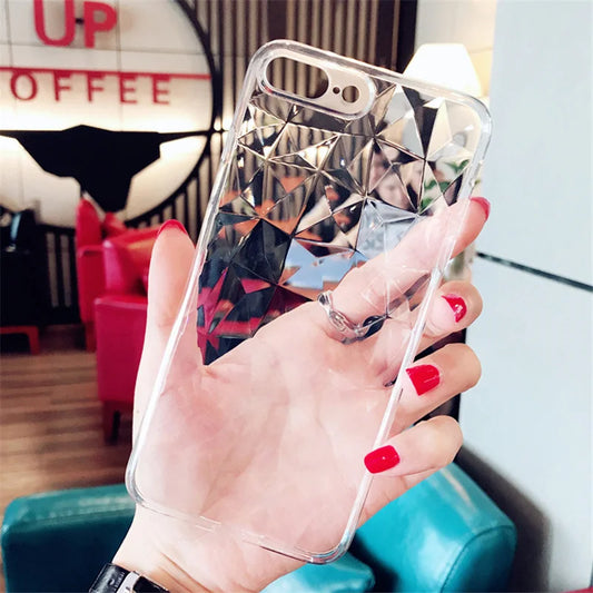 Lovebay Diamond Texture Case For iPhone 6 6s 7 8 Plus X Soft Phone Cover for iPhone 7 Luxury Transparent Case Ultra Thin Coque