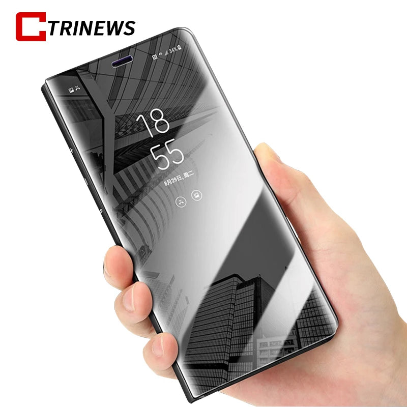 Smart Phone Case For Samsung Galaxy A6 A5 A7 A8  Mirror Clear View Leather Cover For Samsung S9 Plus Note 8 S8 S7 Edge Case